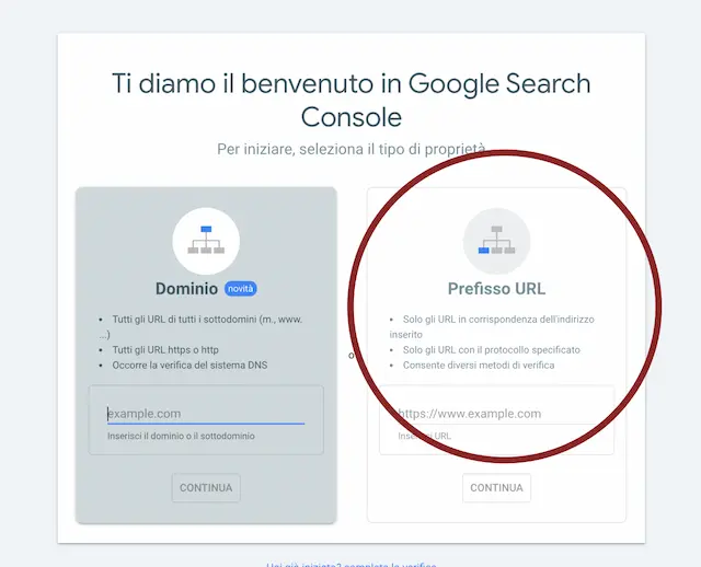 Aggiungi una proprietà a Google Search Console Aggiungi una proprietà a Google Search Console